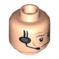 Minifig Head General Maximillian Veers, Dark Tan Eyebrows, Wrinkles and Headset Print [Hollow Stud]