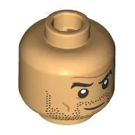 Minifig Head Duncan Idaho, Eyebrows, Stubbled Beard, Medium Nougat Wrinkles, Raised Eyebrow / Angry Print