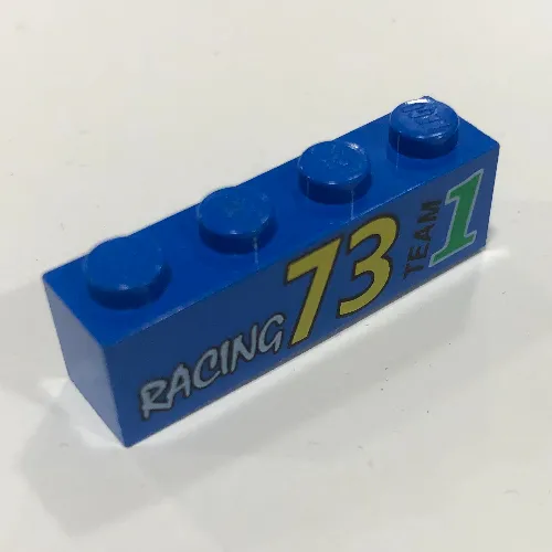 Brick 1 x 4 with Bottom Tubes, Lowered Center Cross Support with 'RACING 73 TEAM 1' Print