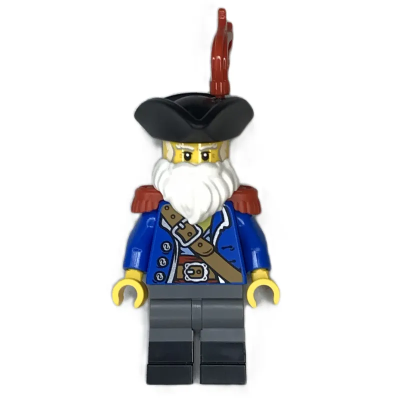 Pirate Captain Ogel, Blue Torso, Dark Bluish Grey Legs, Red Epaulets, Beard, Black Hat
