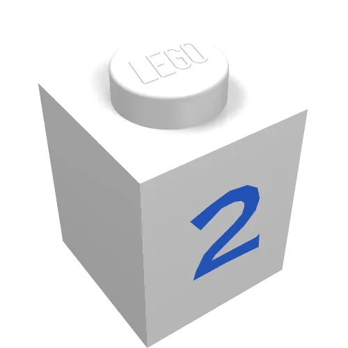 Brick 1 x 1 with Blue '2' Print