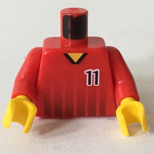 Torso Soccer Shirt, Black Fading Stripes and '11' Front and Back Print, Red Arms, Yellow Hands