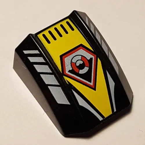 Slope Curved 2 x 2 with Lip, No Studs with White/Yellow/Red Life Preserver Print