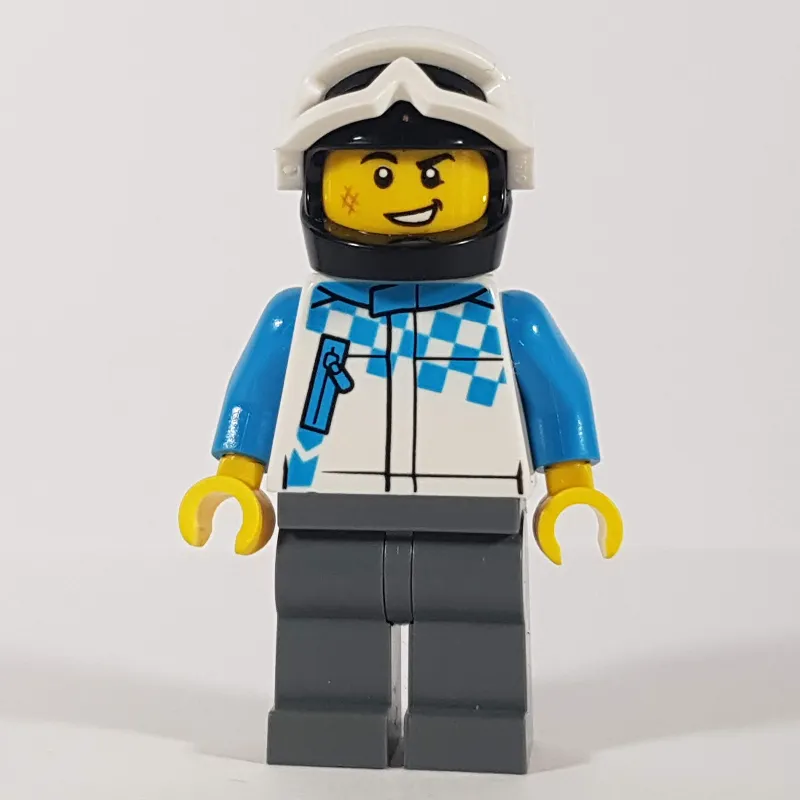 Man, Racing Jacket, Black Helmet with White Snow Goggles