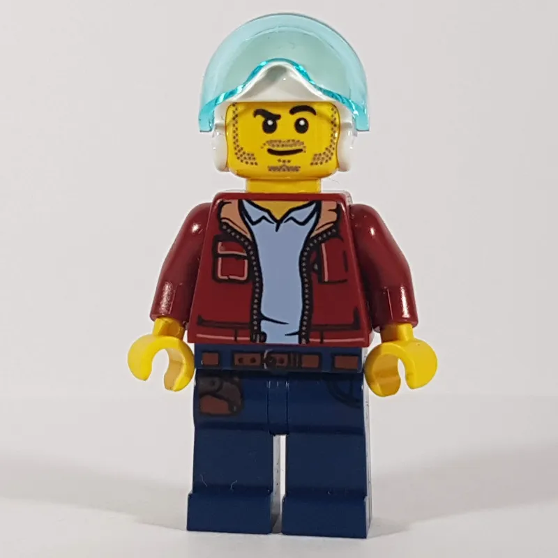 Marine Explorer, Open Dark Red Jacket, Dark Blue Legs, White Helmet with Visor, Stubble