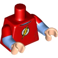 Torso, Dual Molded Arms, Shirt with Yellow Lightning Bolt, Flash Symbol Print, Red Sleeves Pattern, Medium Blue Arms, Light Nougat Hands