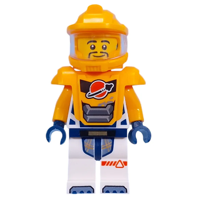 Astronaut, White Spacesuit, Bright Light Orange Armor and Helmet, Goatee