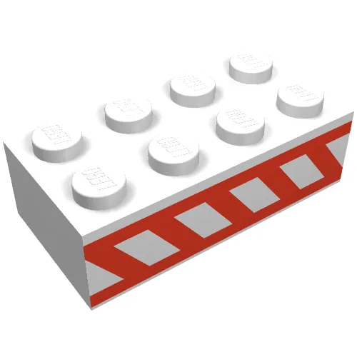 Brick 2 x 4 with Angled Red Stripes Between Two Horizontal Red Stripes Print
