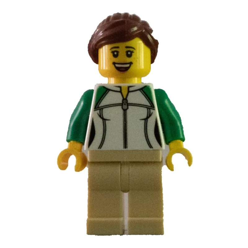 Woman - White Sweatshirt, Tan Legs, Reddish Brown Hair