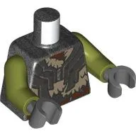 Torso Armor, Silver Plates, Dark Tan Fur, Reddish Brown Straps print, Olive Green Arms, Dark Bluish Gray Hands