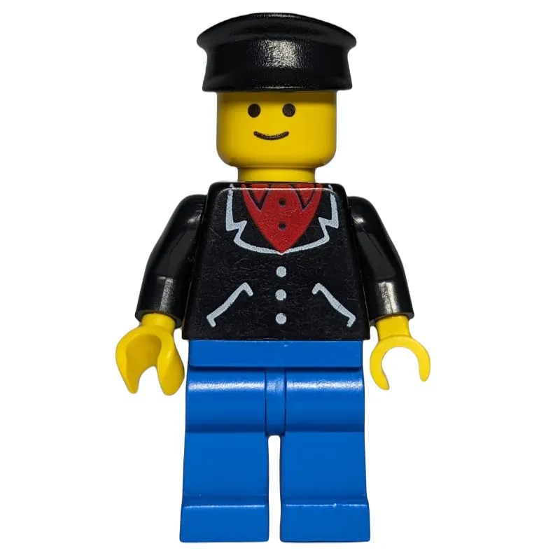 Man, Open Black Jacket over Red Shirt, Blue Legs, Black Cap