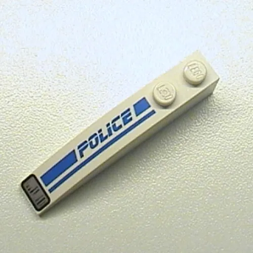Brick Curved 6 x 1 with 'POLICE', Blue Line and Headlight Print Left