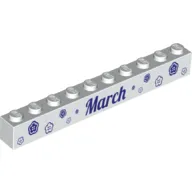 Brick 1 x 10 with Dark Purple 'March' and 'April' on Opposite Sides Print
