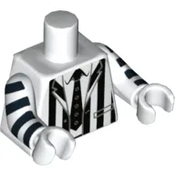 Torso Suit Jacket with Black Vertical Stripes and Black Tie Print (Beetlejuice), White Arms and Hands with Black Stripes Print