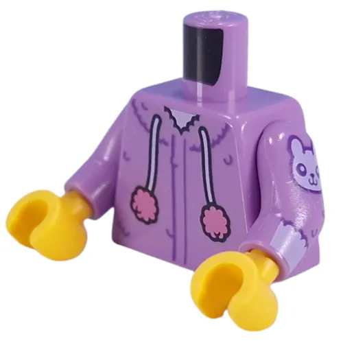 Torso, Dark Purple Fur, Cat Ears on Hoodie, Strings with Poms, Paw, Bunny on Arms print, Medium Lavender Arms, Yellow Hands