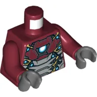 Torso Silver, Gold, and Light Blue Armor, Arc Reactor on Chest Print (Iron Man), Dark Red Arms, Dark Bluish Gray Hands