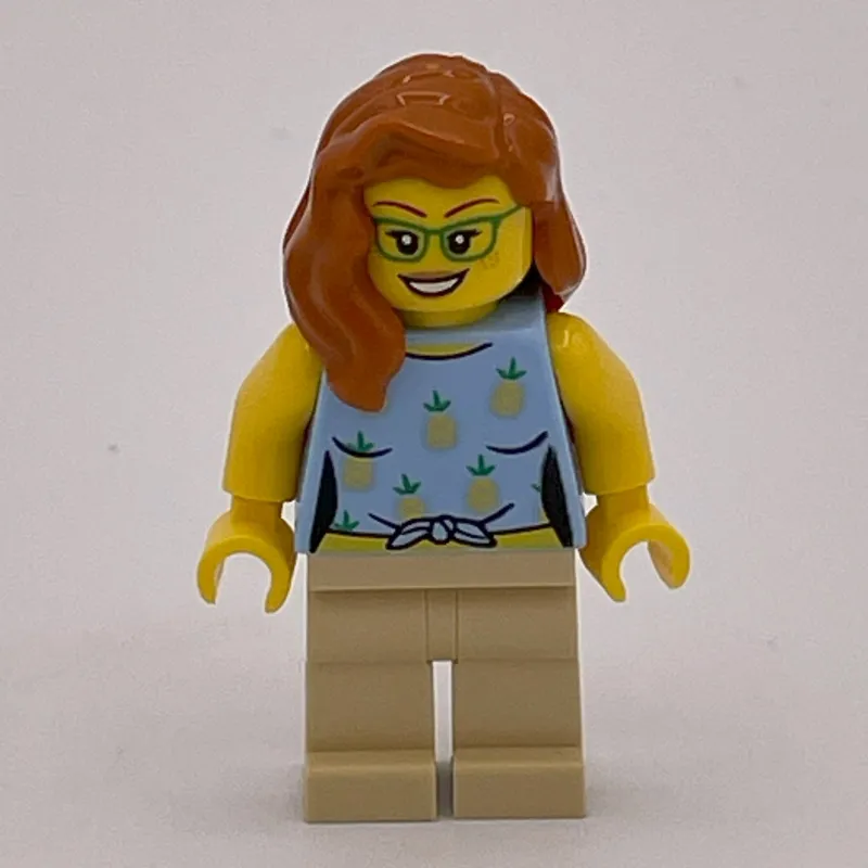 Woman, Bright Light Blue Torso, Tan Legs, Dark Orange Hair