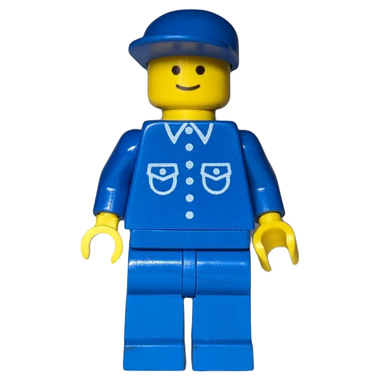 Man, Blue Shirt with Buttons and Pockets, Blue Legs, Blue Cap (3626b Head)
