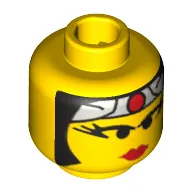 Minifig Head Ninja, Female, Red Lips, Eyelashes, Gray Headband with Red Circle Print [Blocked Open Stud]