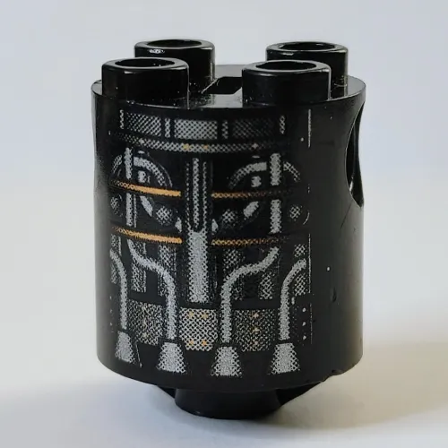 Brick Round 2 x 2 x 2 Robot Body, Axle Holder 'X' Orientation with Silver and Copper Tubing Print