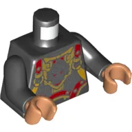 Torso Armor, Ornate with Silver, Gold, and Dark Red Panels Print, Black Arms, Nougat Hands