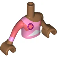 Minidoll Torso Girl with Coral Star on Dark Purple Circle, Pink Shirt Print