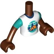 Minidoll Torso Boy with Orange Tent, Dark Blue Trees, Dark Turquoise Sky, Ground print, Reddish Brown Arms and Hands