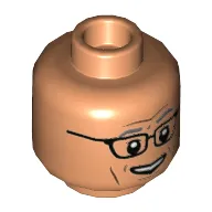 Minifig Head Ian Malcolm, Dark Bluish Gray Eyebrows, Glasses, Scared / Smile Print