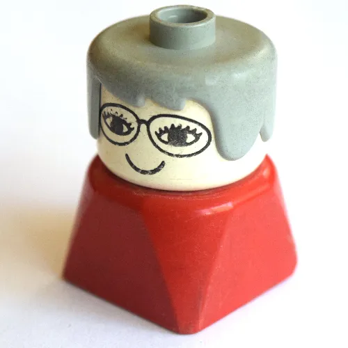 Duplo 2 x 2 x 2 Figure Brick Early, Long Swept Hair Light Gray, Glasses Print