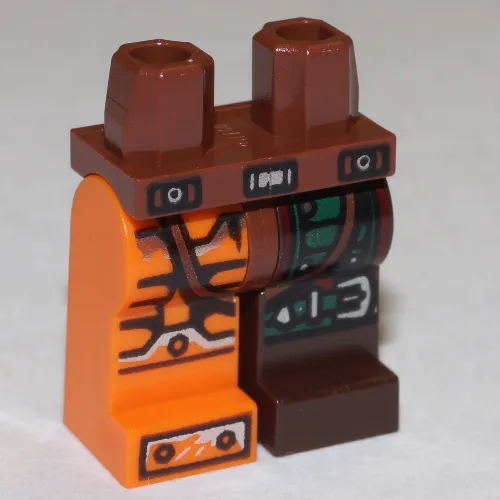Hips and Dark Brown Left Leg, Orange Right Leg with Green Armor, Knee Belt, Black and Silver Bolted Armor Plates Print