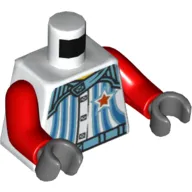 Torso Racing Jacket with 5 Buttons, Stripes and Red Star Front and Back Print, Red Arms, Dark Bluish Gray Hands