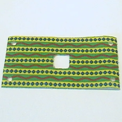 Animal / Creature Accessory, Elephant Saddle, 6 x 12 with 2 x 2 Opening, Corner Holes, Green / Yellow / Red Print