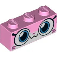 Brick 1 x 3 with Unikitty, Closed Mouth Smile and Magenta Lines in Corners Print