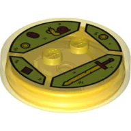 Function Brick Round 4 x 4 x 2/3 with 2 Studs and Snail, Sword, Coins and Gems Print