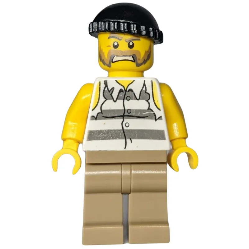 Criminal, Torn Prison Shirt, Dark Tan Legs, Black Hat, Beard