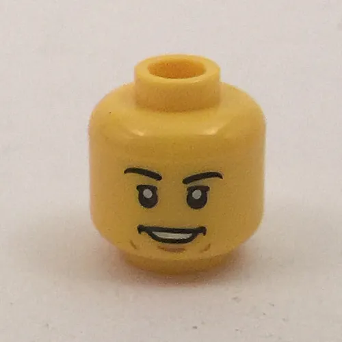 Minifig Head Dareth, Eyebrows, White Pupils, Smile, Teeth Print [Hollow Stud]