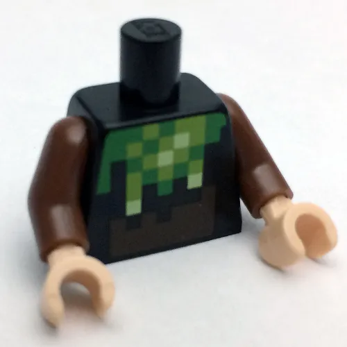 Torso Pixelated Bright Green, Lime and Dark Brown Creeper Costume Print, Reddish Brown Arms, Light Nougat Hands