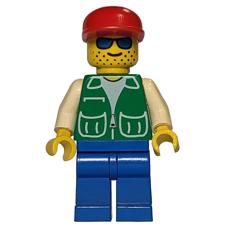 Man, Green Jacket, Blue Legs, Red Cap, Blue Sunglasses