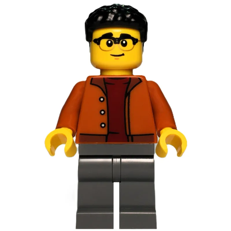 Man, Dark Orange Torso, Dark Bluiosh Gray Legs, Black Hair