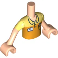 Minidoll Torso Boy with Light Nougat Arms and Hands with Yellow and Orange Polo Shirt with Pocket and Name Tag Print