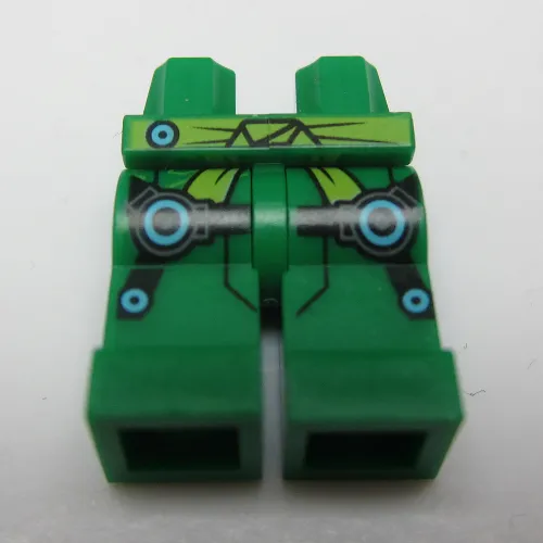 Hips and Green Legs with Lime Belt Sash, Black Knee Straps with Medium Azure Circles Print