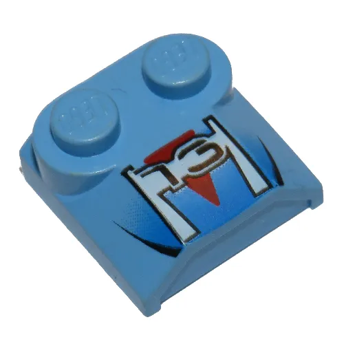 Brick Curved 2 x 2 x 2/3 Two Studs and Lip End with '13' and Red Triangle Print