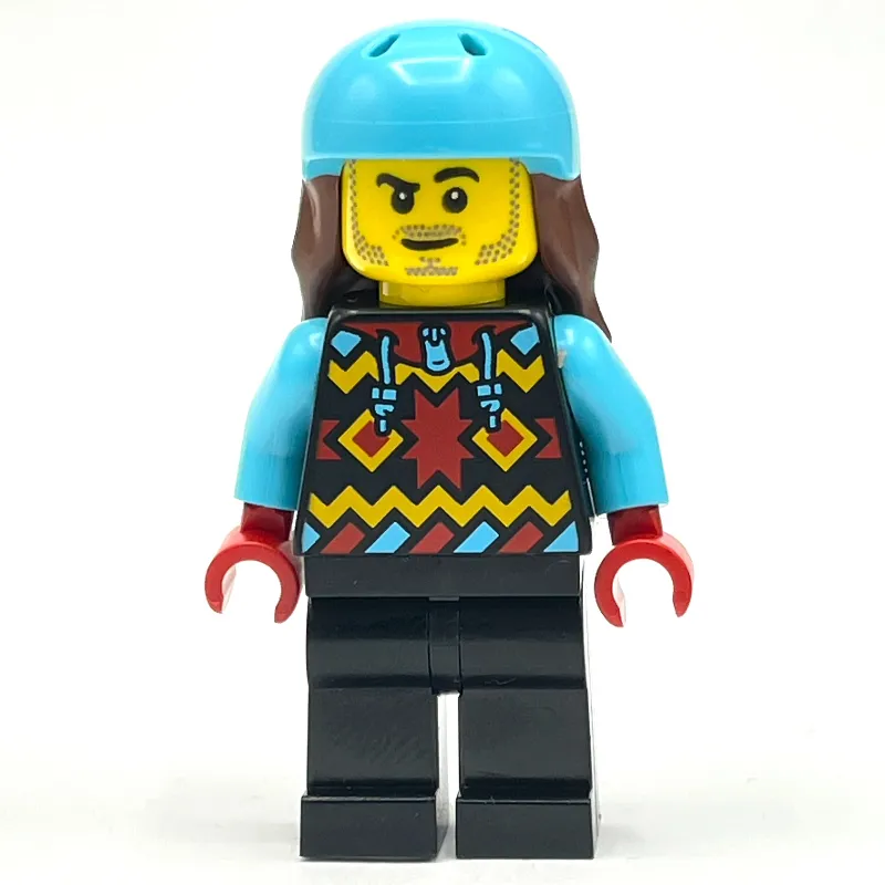 Snowboarder, Black Snowsuit, Medium Azure Helmet with Hair