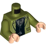 Torso, Striped Jacket, Black Vest, Dark Bluish Grey Shirt print, Olive Green Arms, Light Nougat Hands