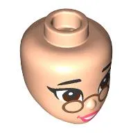 Minidoll Head, Reddish Brown Eyes, Dark Tan Glasses, Coral Lips print
