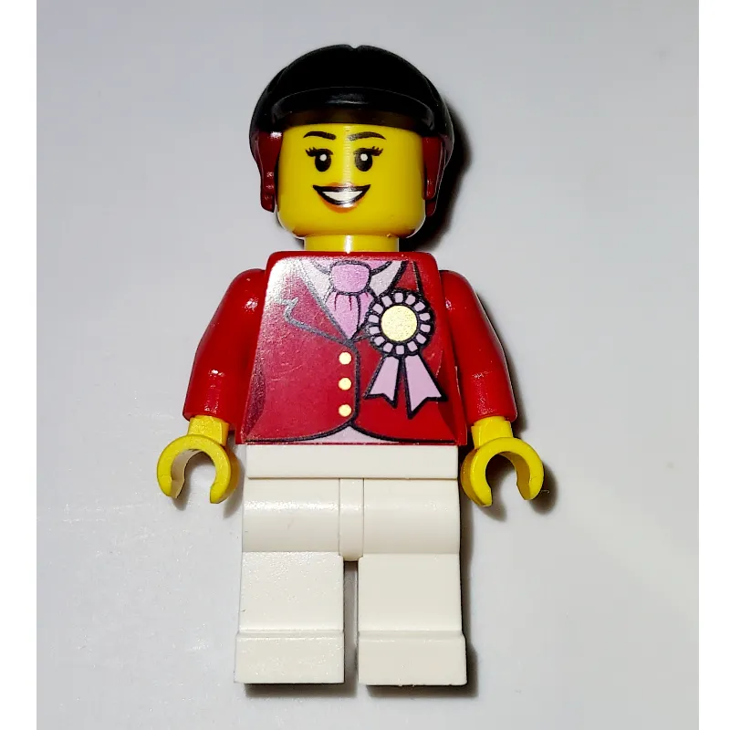 Red Riding Jacket with Award Ribbon, Black Riding Helmet, and White Legs