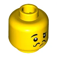 Minifig Head Connoisseur, Eyebrows, Raised Right Eyebrow, Black Thin Curly Mustache Print [Hollow Stud]