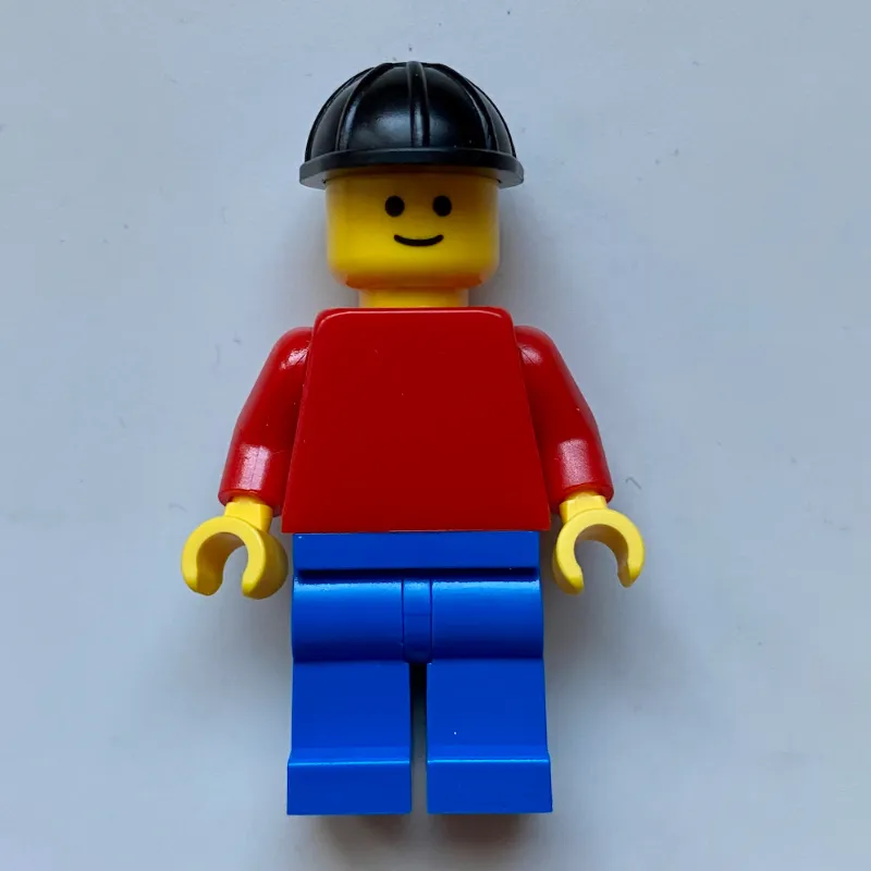 Man, Red Torso, Blue Legs, Black Hard Hat