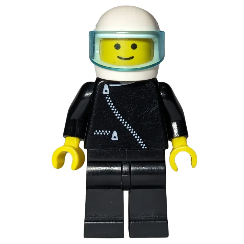 Pilot, Black Jacket with Zipper, White Helmet with Trans-Light Blue Visor