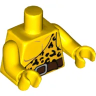 Torso Bright Light Orange Animal Skin Toga, One Strap and Leopard Spots and Reddish Brown Belt Print, Yellow Arms and Hands
